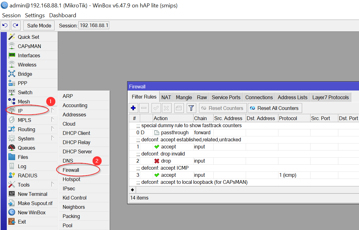 configurar un firewall en MikroTik